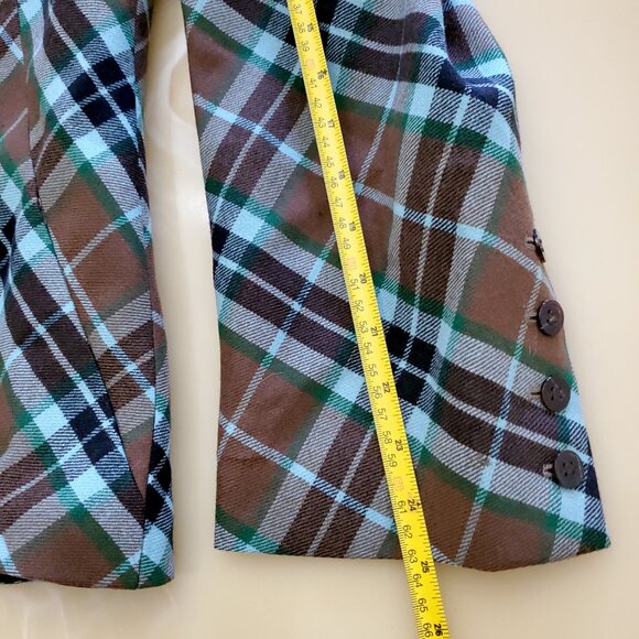 Givenchy Vintage 90's Multi-Color Plaid Women's Wool Blazer Logo Buttons Size 44 - Picture 6 of 16